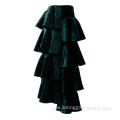 Ladies Asymmetric High Waist Ruffle Velvet Long Skirt